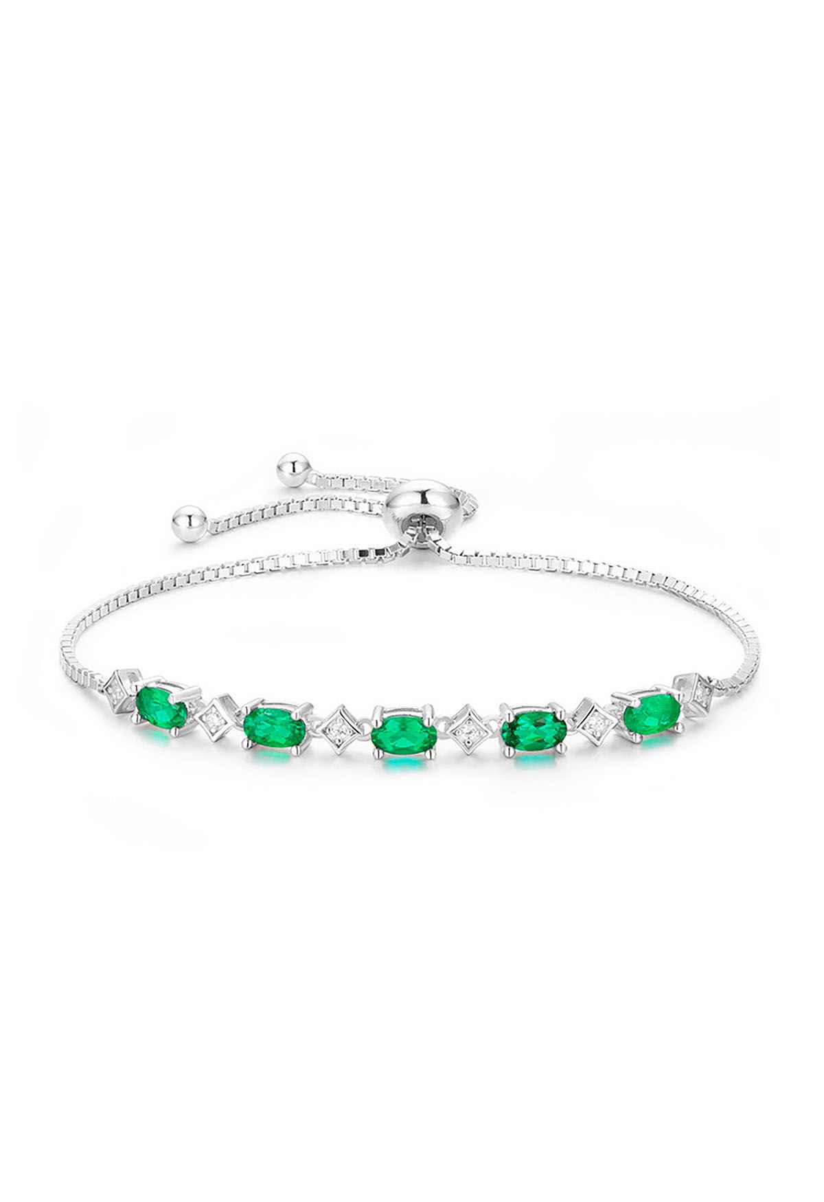 Oval Shape Emerald Gem Diamond Bracelet