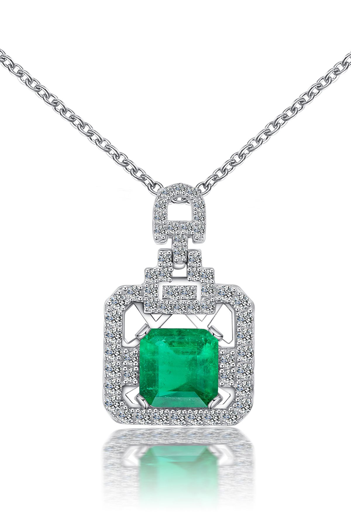 Asscher Cut Emerald Gem Necklace