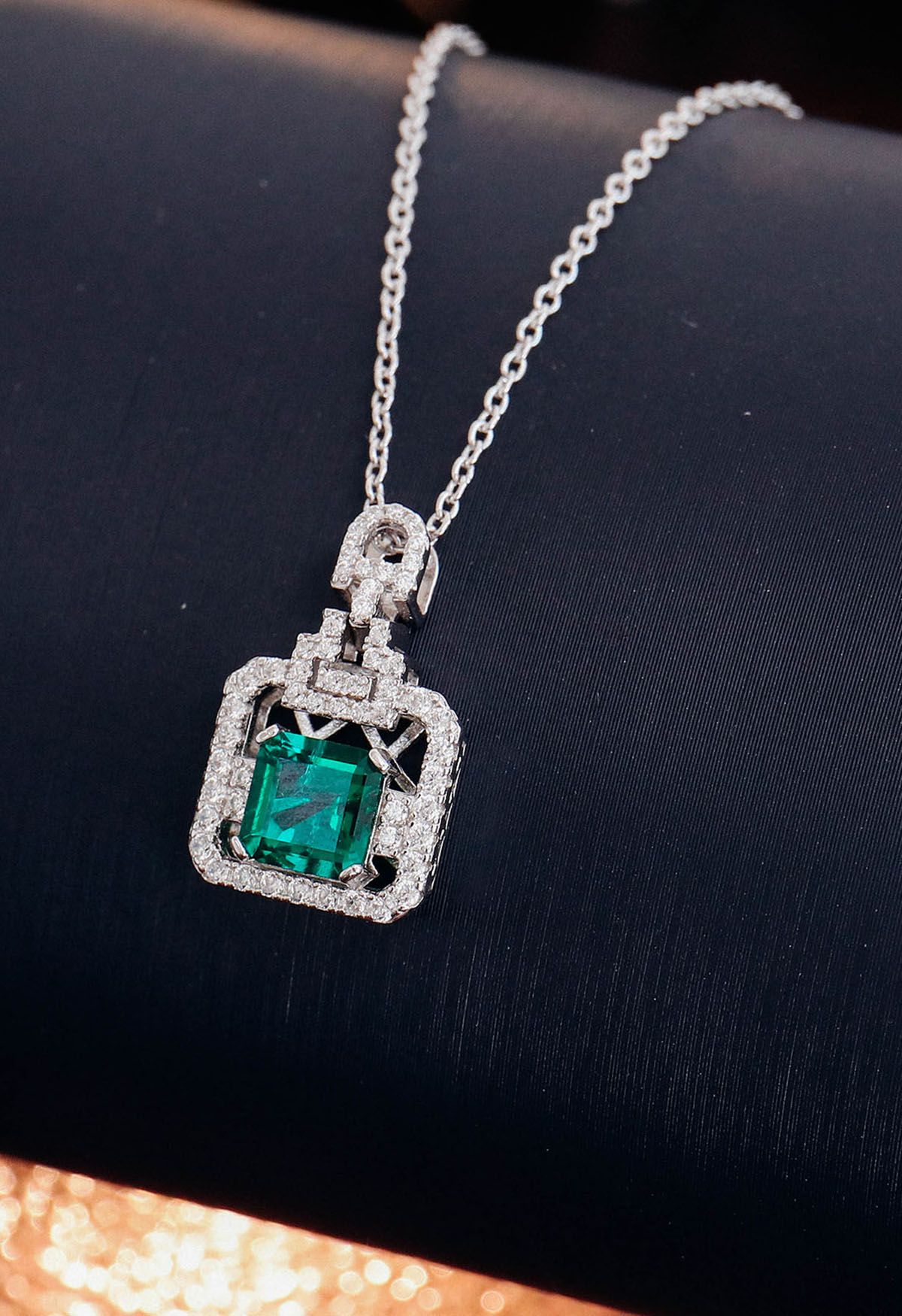 Asscher Cut Emerald Gem Necklace