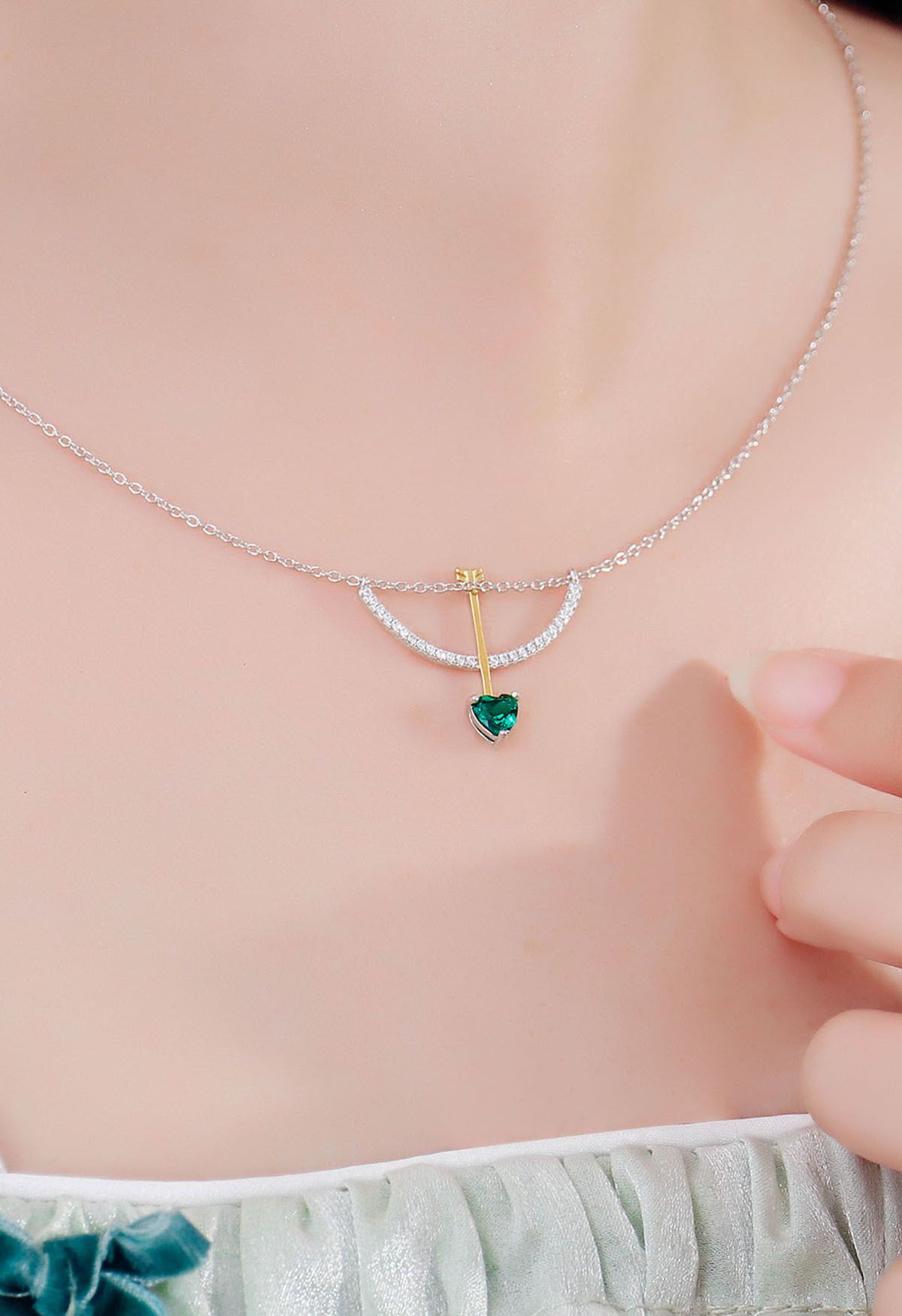 Cupid Arrow Emerald Gem Necklace