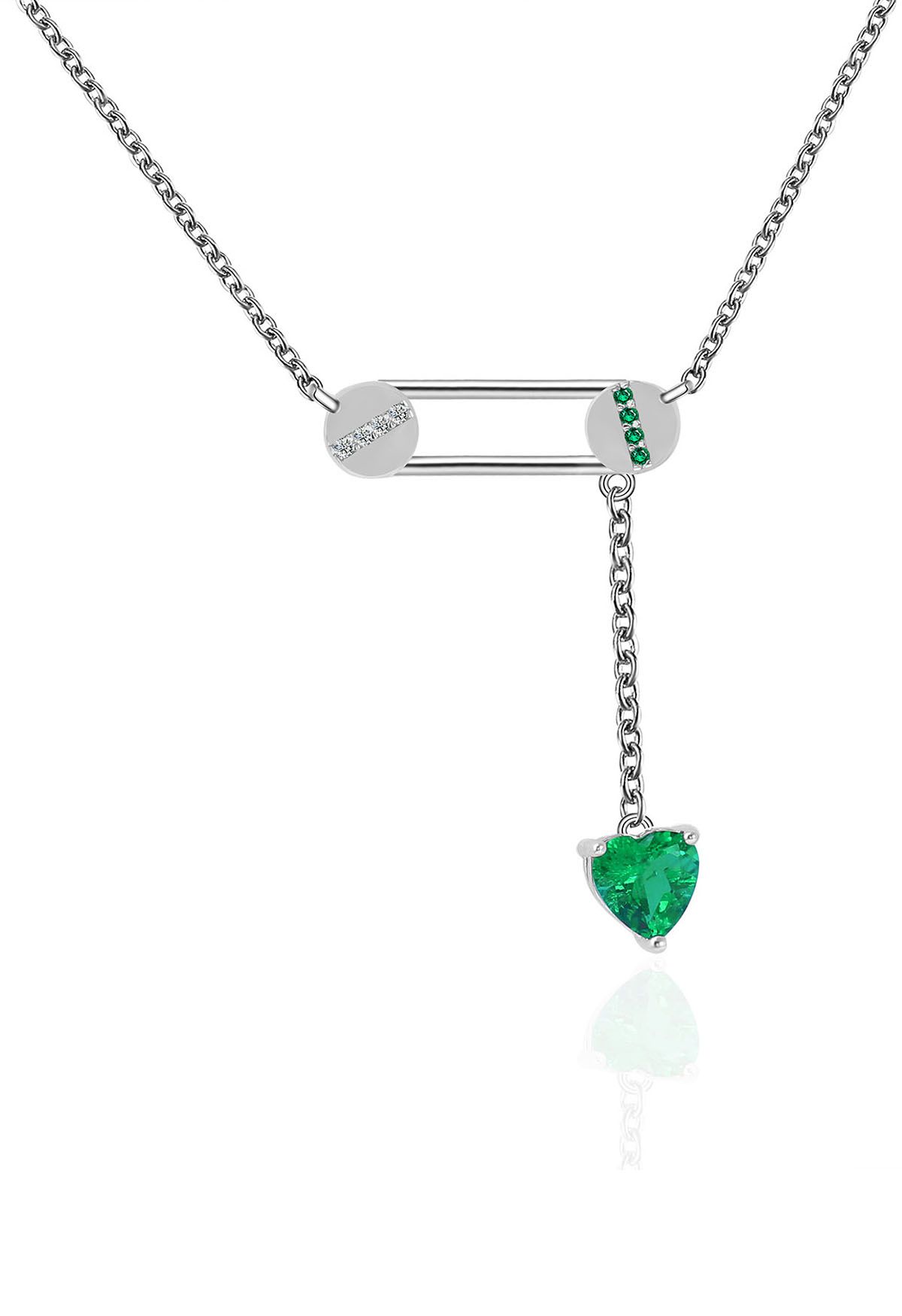 Paperclip Heart Shape Emerald Gem Necklace