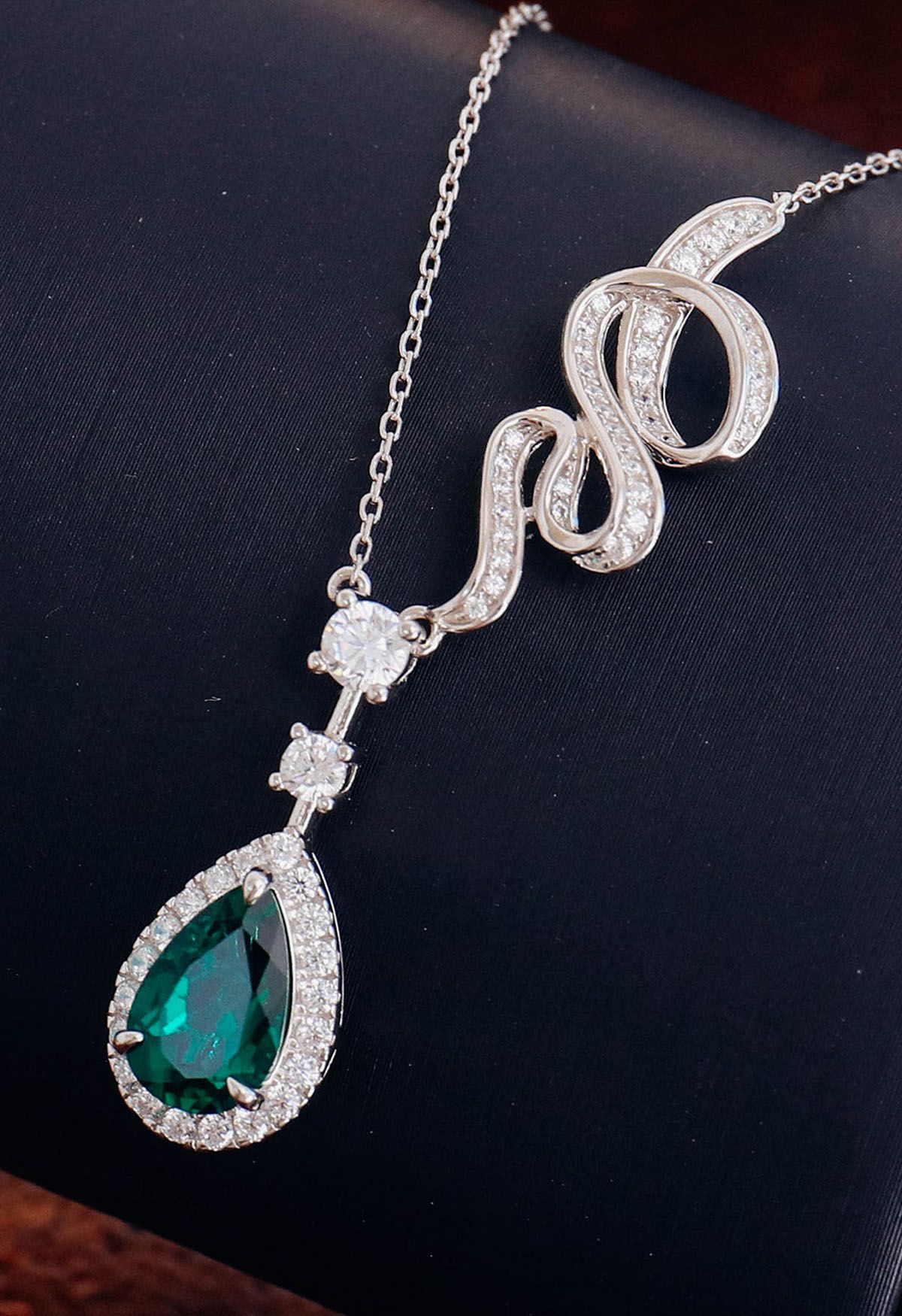 Pear Shape Halo Emerald Gem Necklace