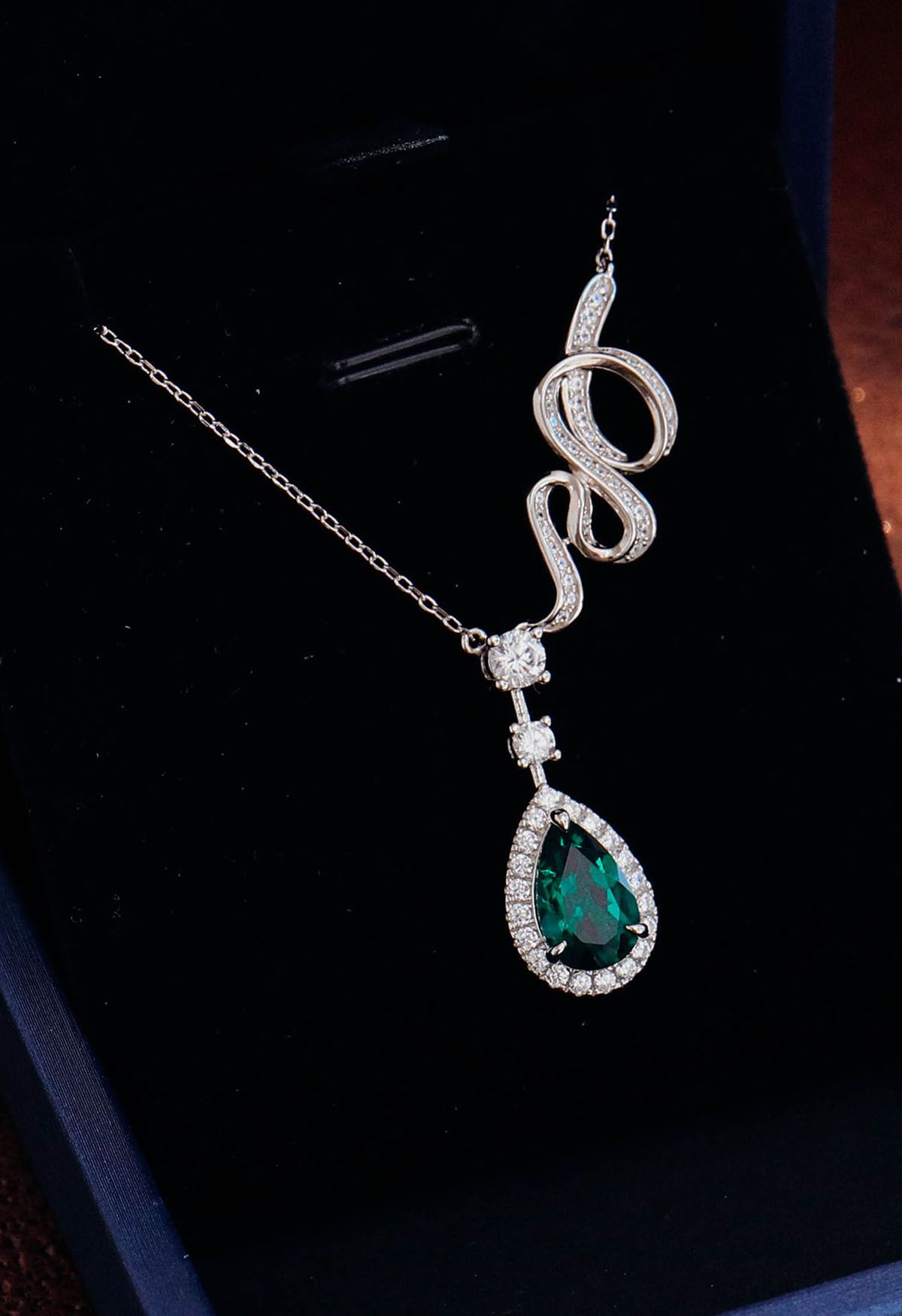 Pear Shape Halo Emerald Gem Necklace