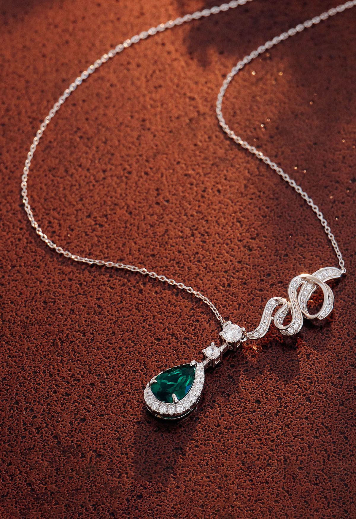 Pear Shape Halo Emerald Gem Necklace