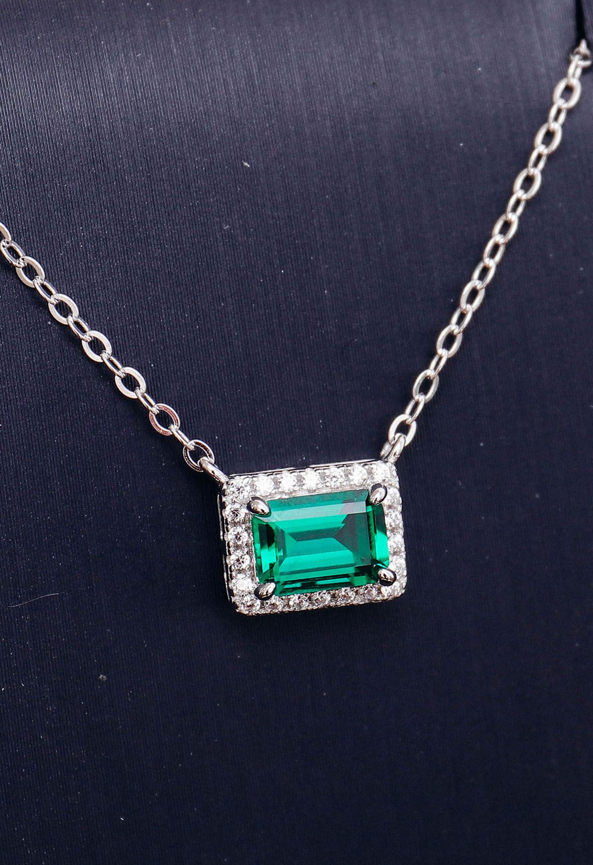 Emerald Cut Halo Gem Necklace