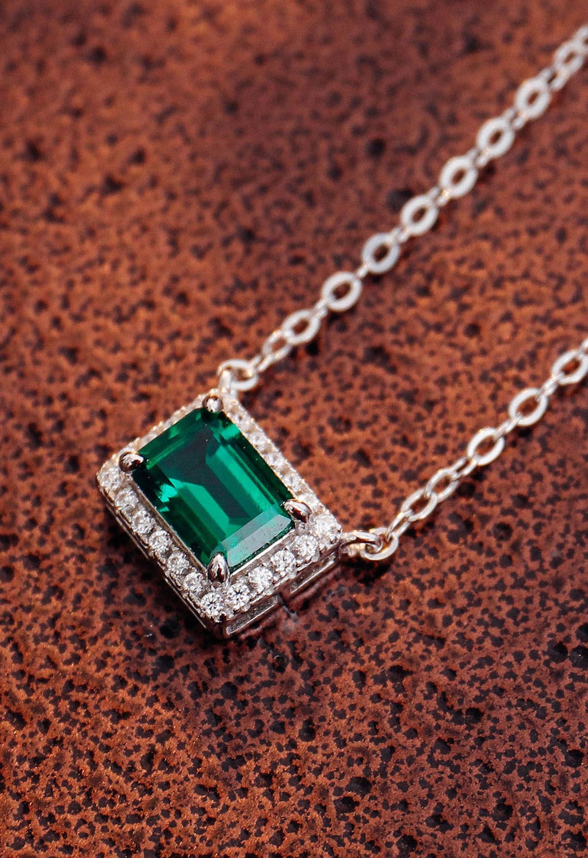 Emerald Cut Halo Gem Necklace