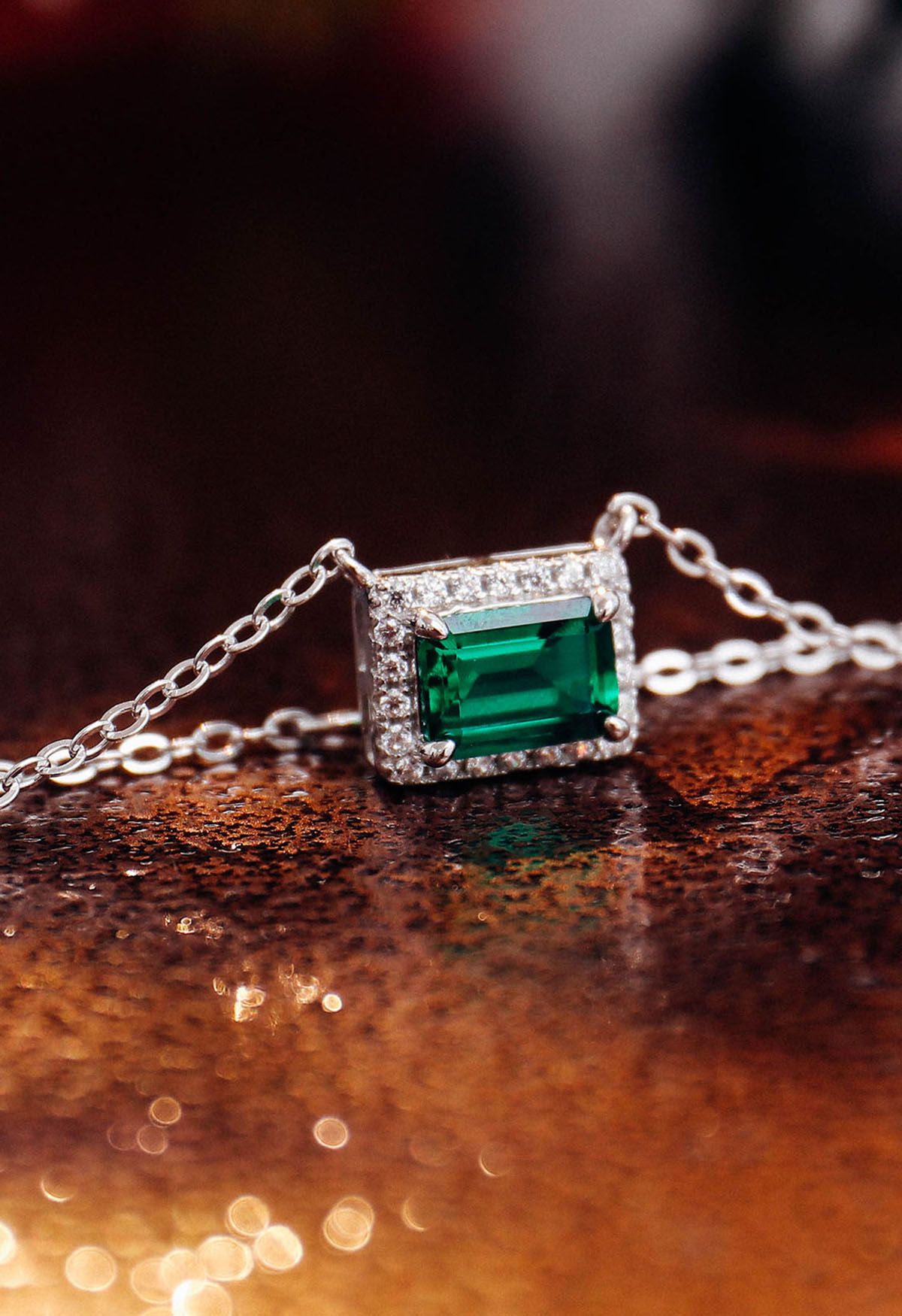 Emerald Cut Halo Gem Necklace