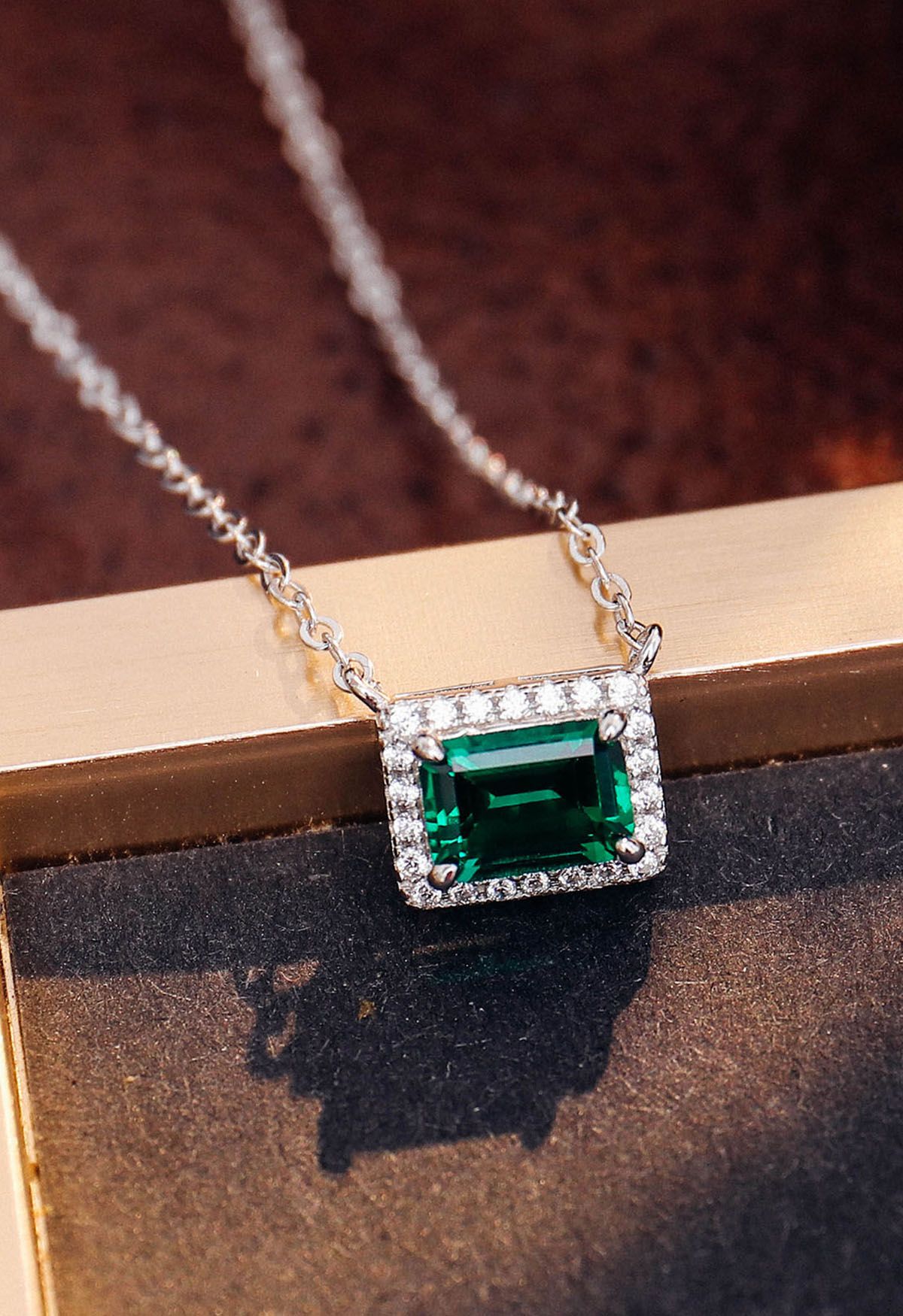 Emerald Cut Halo Gem Necklace