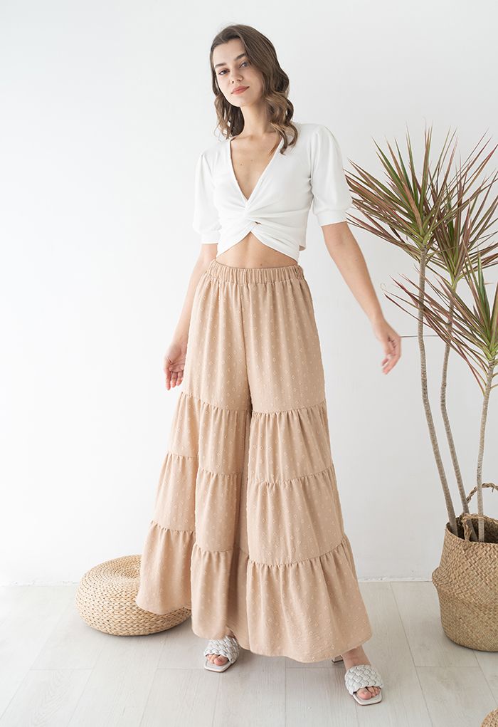 Sunny Days Wide-Leg Pants in Apricot Dots