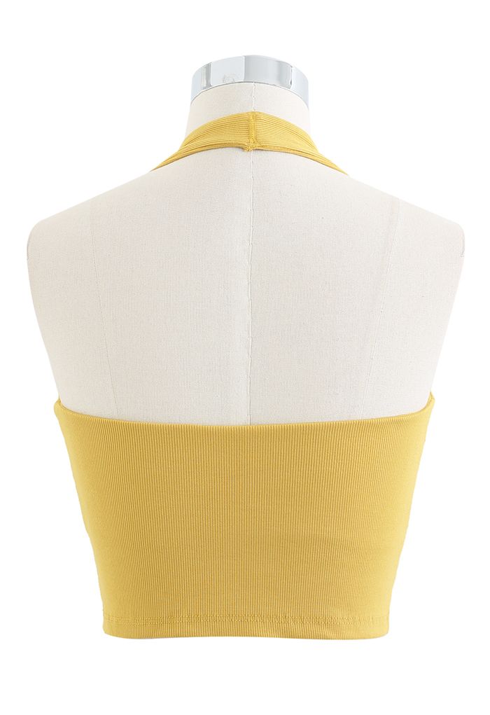 Halter Neck Backless Crop Top in Mustard