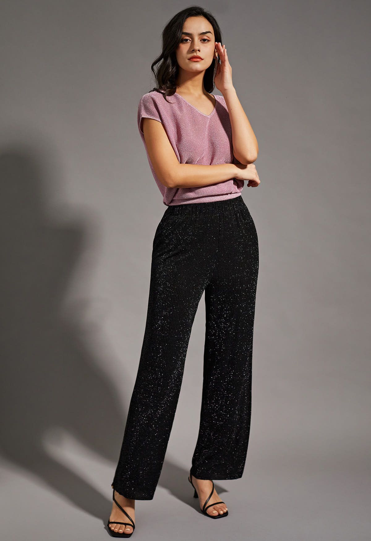 Midnight Shimmer Black Straight-Leg Pants