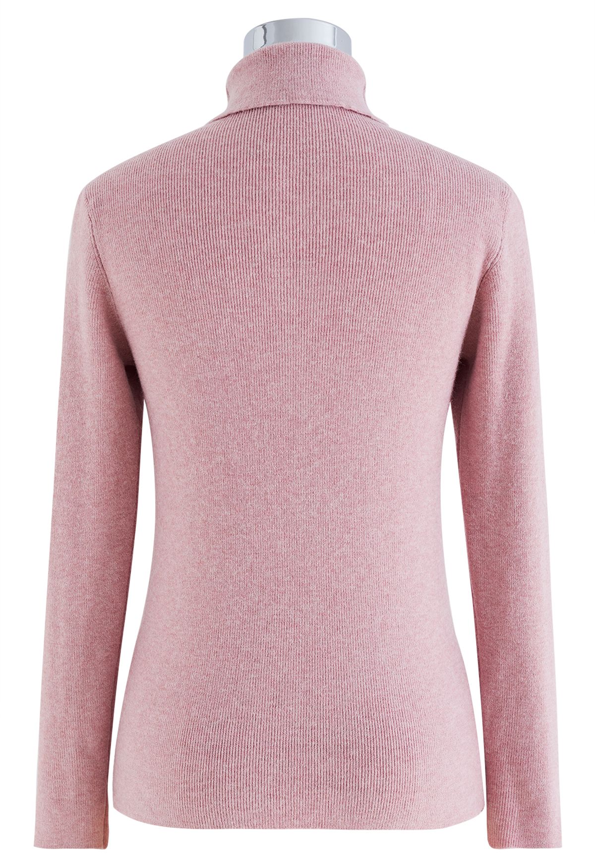 Seam Detail High Neck Slit Knit Top in Pink