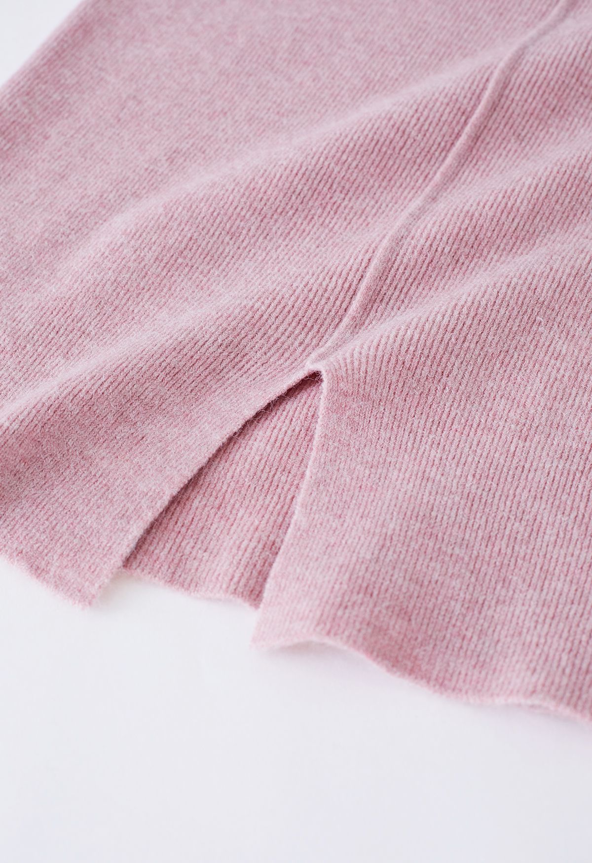 Seam Detail High Neck Slit Knit Top in Pink