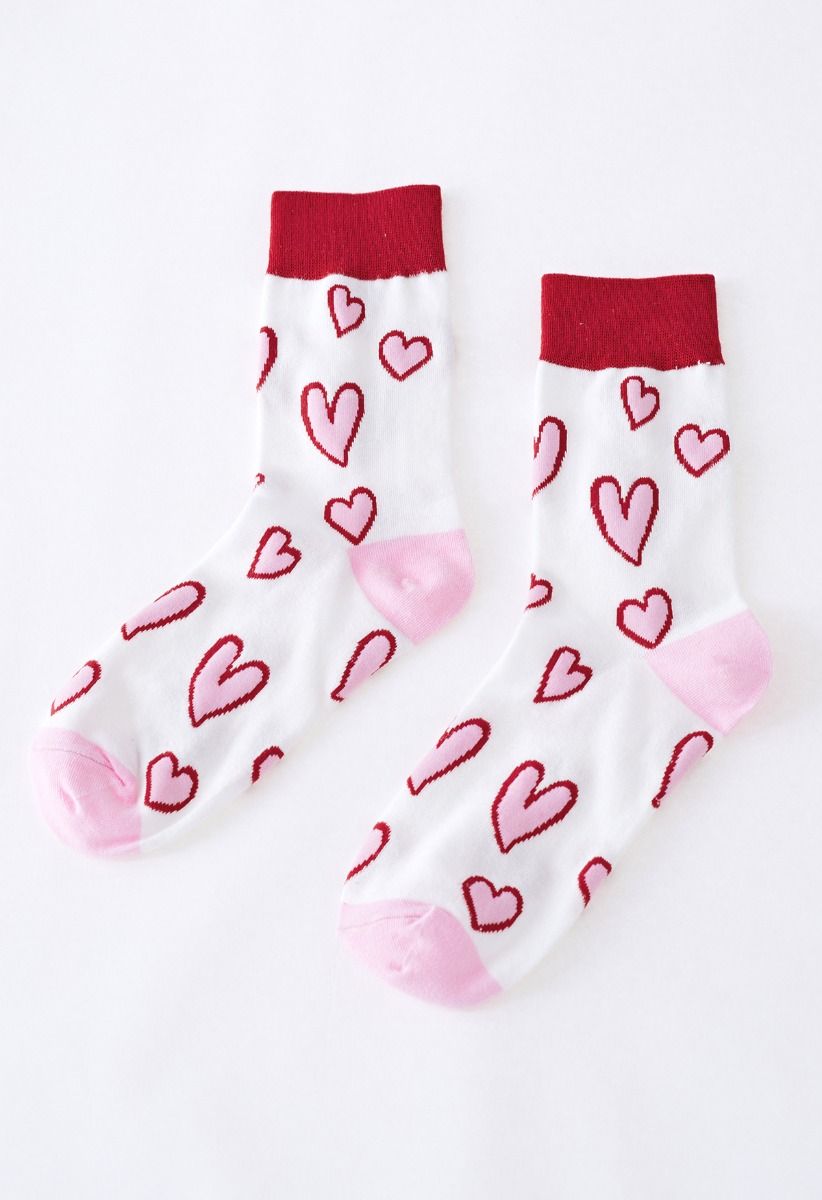 Pinky Heart Comfy Crew Socks