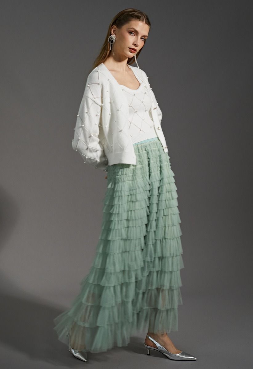 Swan Cloud Midi Skirt in Mint