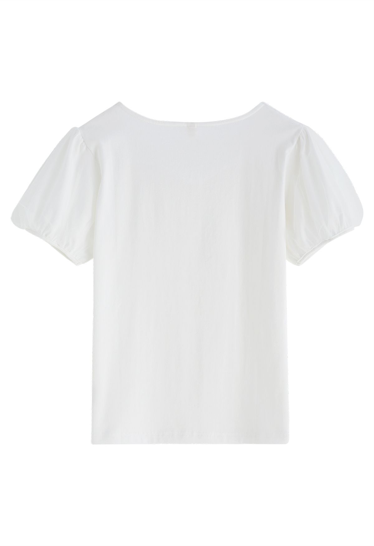 Square Neck Mesh Bubble Sleeves Top in White