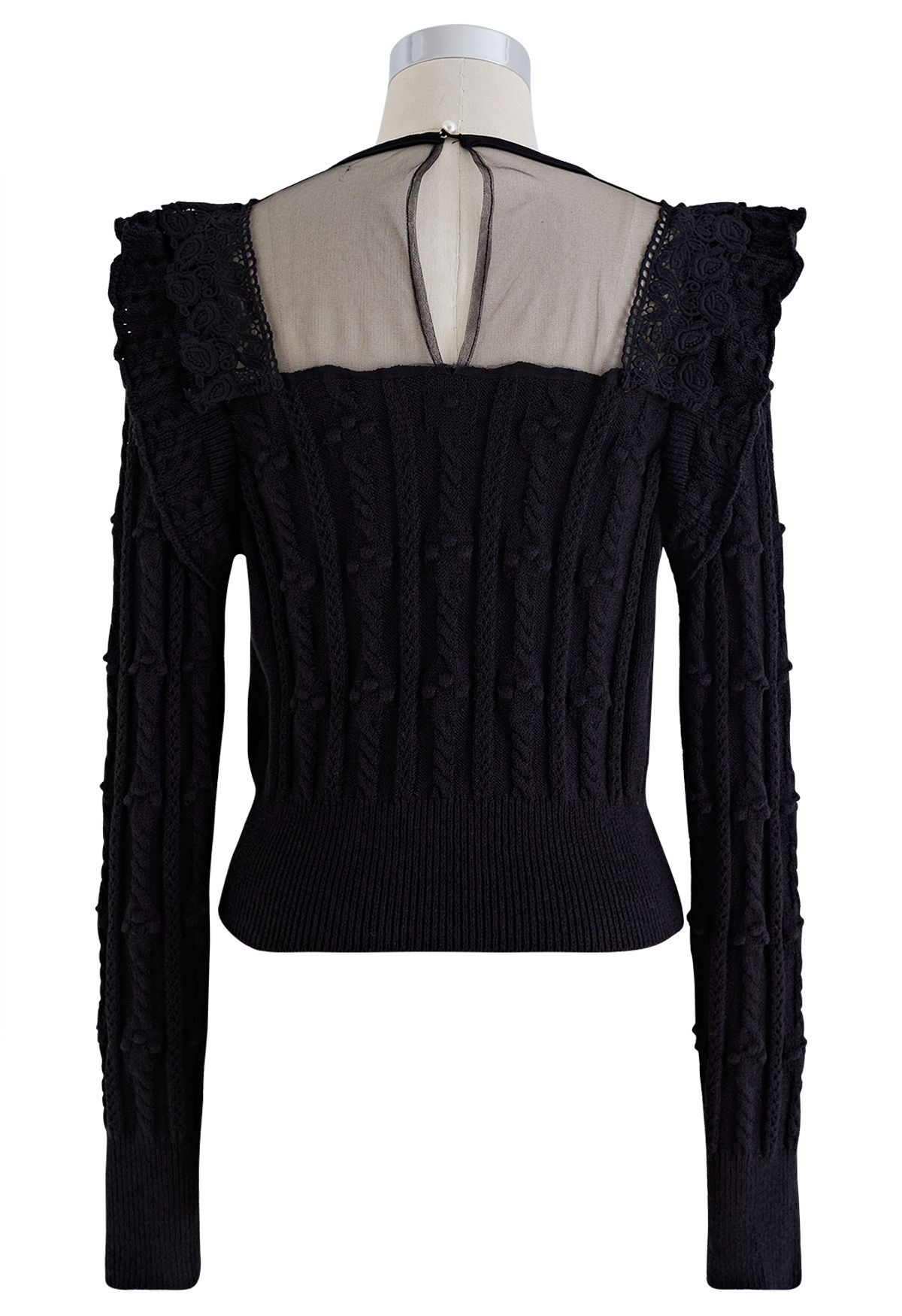 Glamorous Mesh Spliced Knit Top in Black