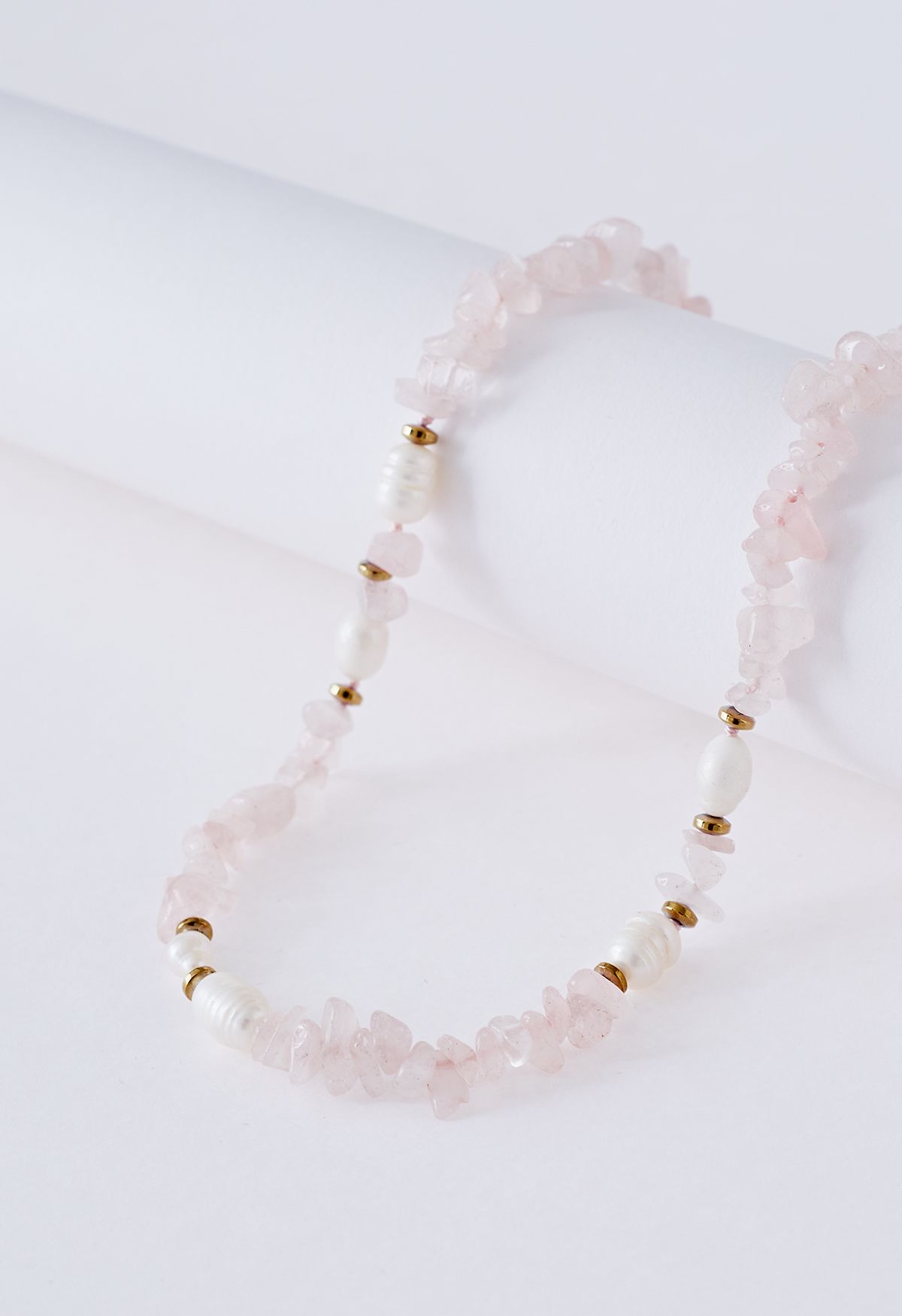 Sheen Pink Crystal Spliced Pearl Necklace