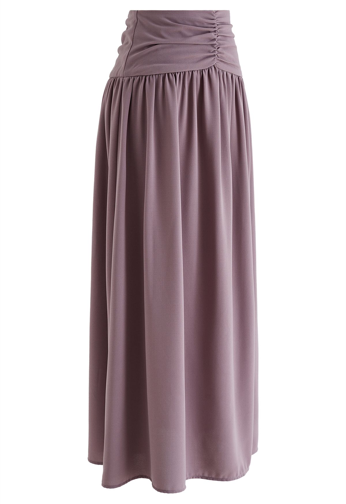 Ruched Waist Slit Maxi Skirt in Lilac