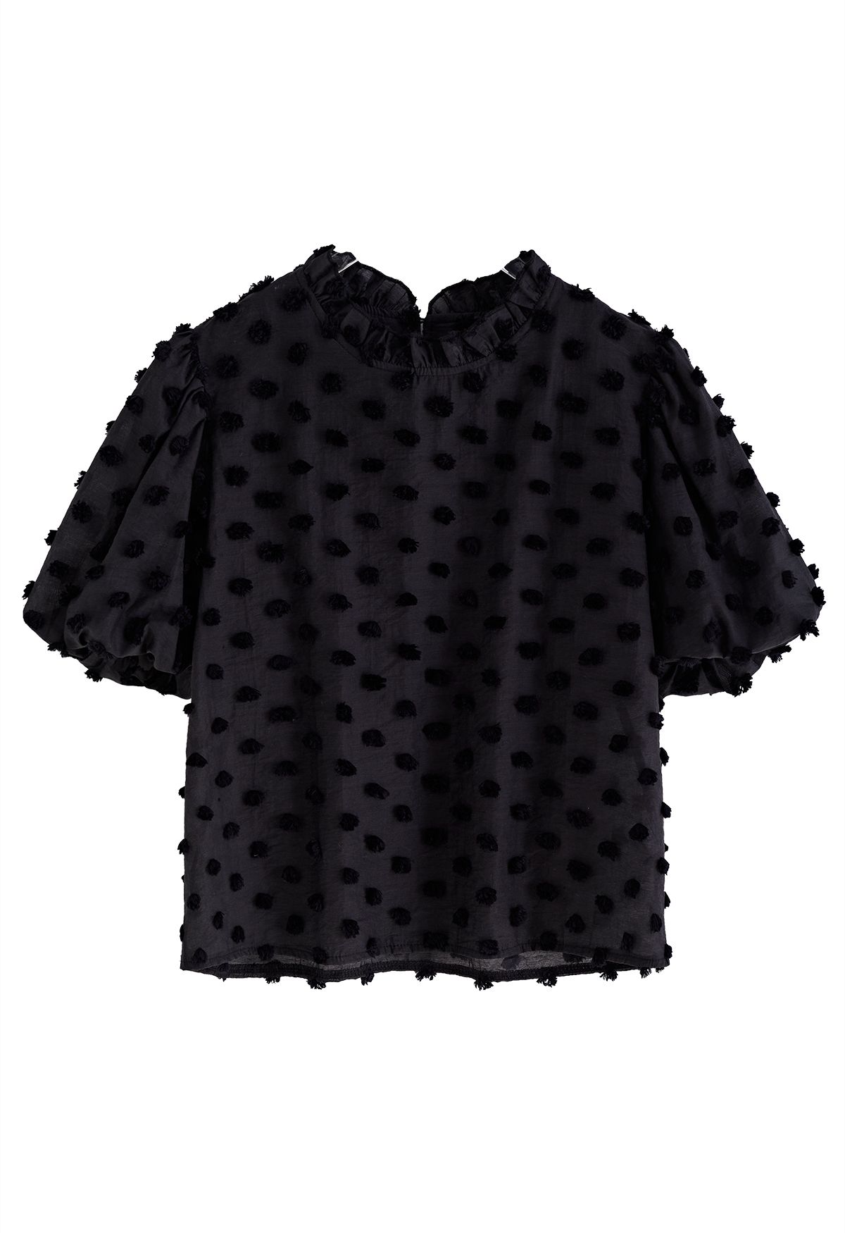 Cotton Candy Short Bubble Sleeve Dolly Top in Black