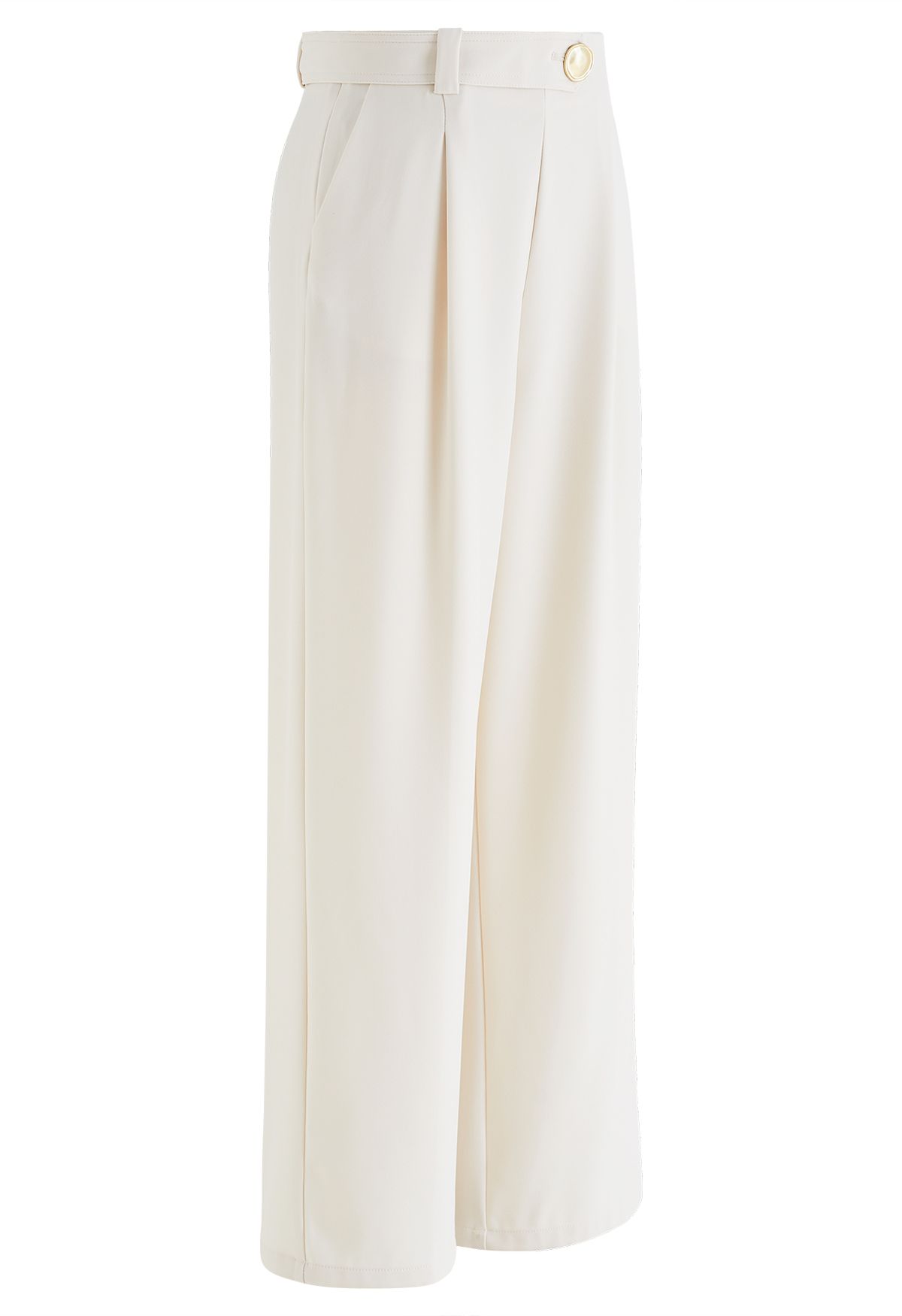 Belt Adorned Straight Leg Pants in Ivory