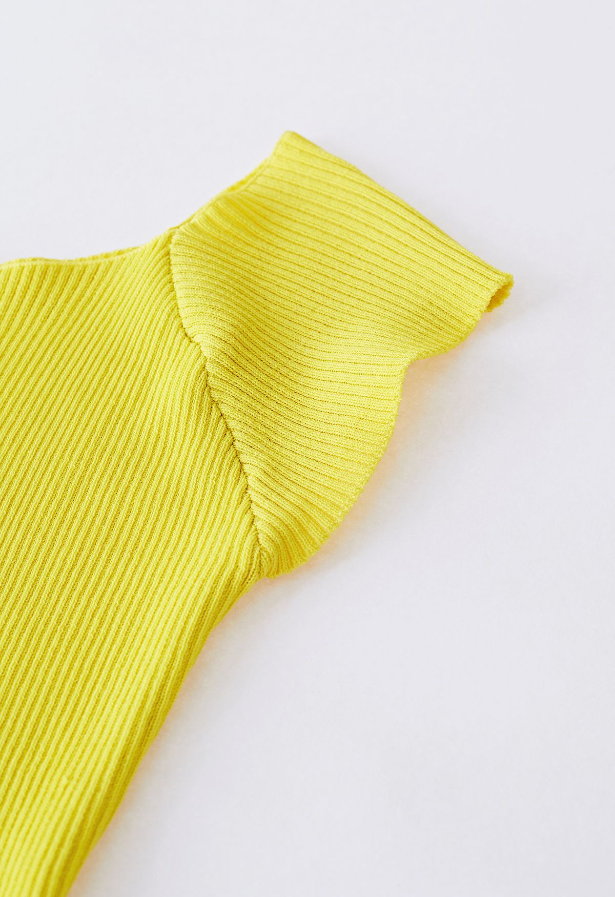 Boat Neck Rib Knit Crop Top in Yellow