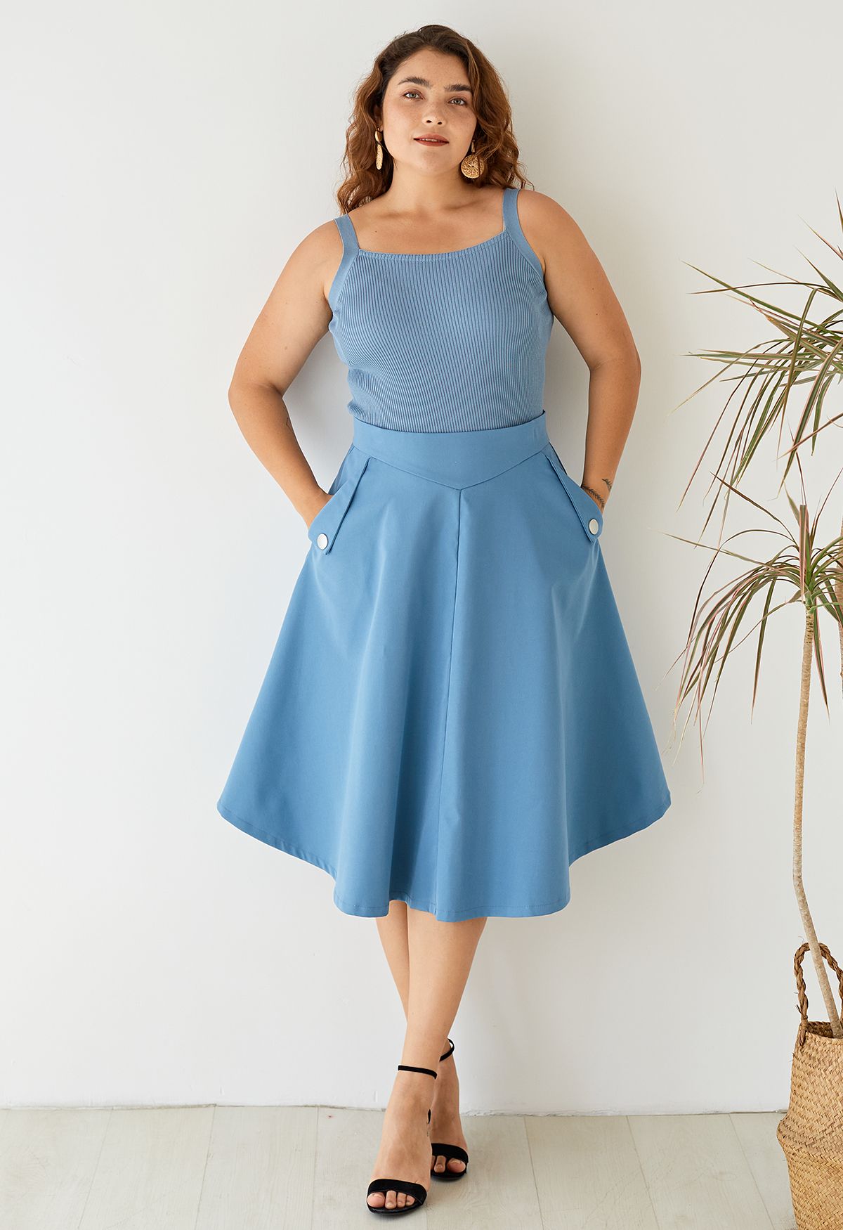 Classic Simplicity A-Line Midi Skirt in Blue