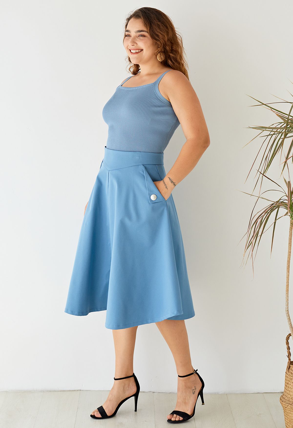 Classic Simplicity A-Line Midi Skirt in Blue