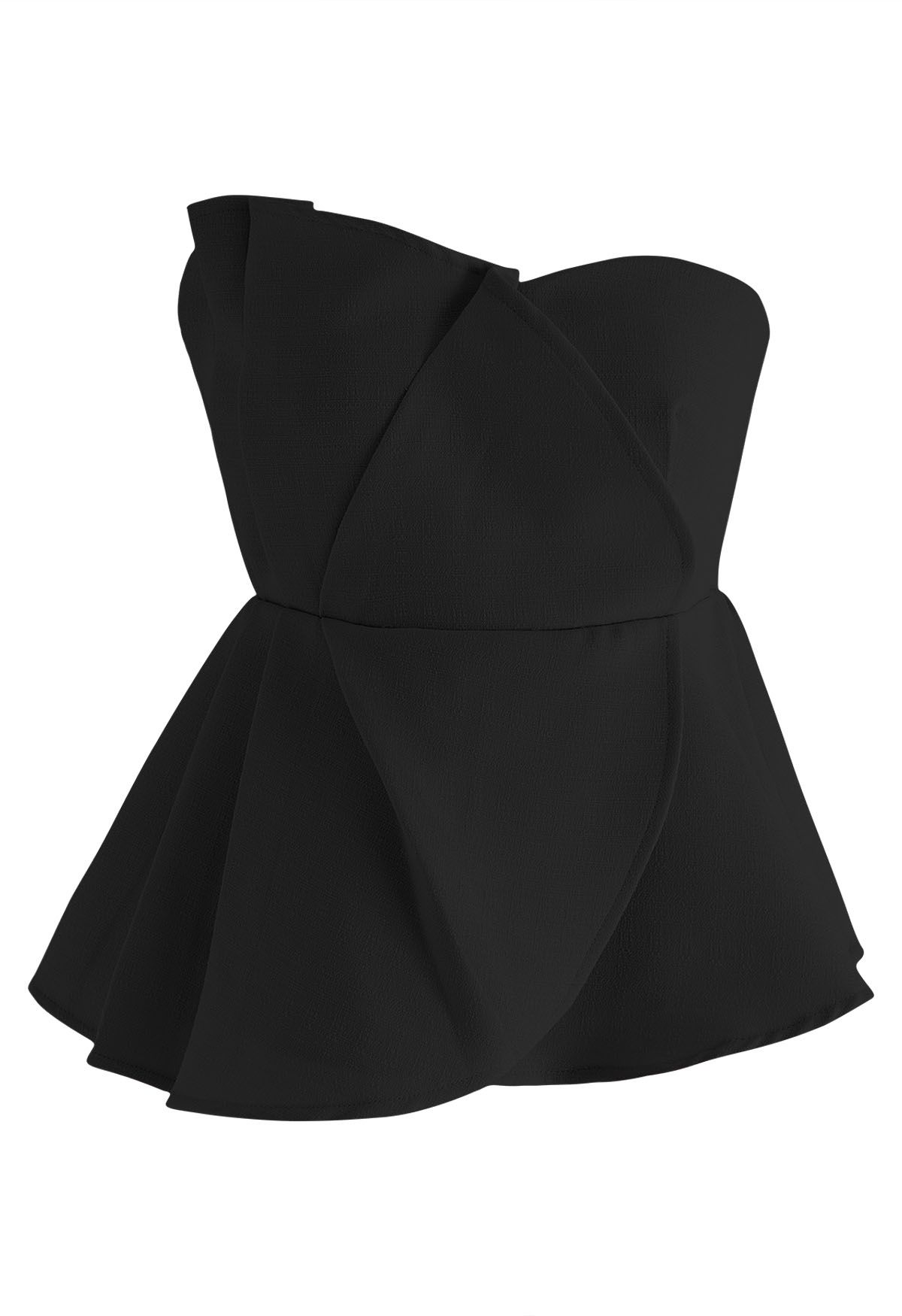 Nifty Pleated Detail Strapless Top in Black