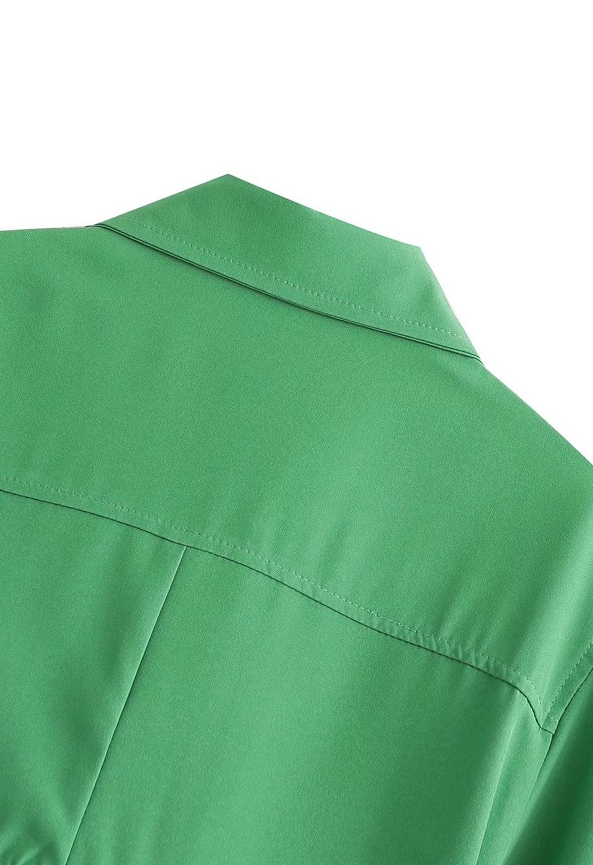 Cutout Waist Side Ruched Shirt Dress in Green