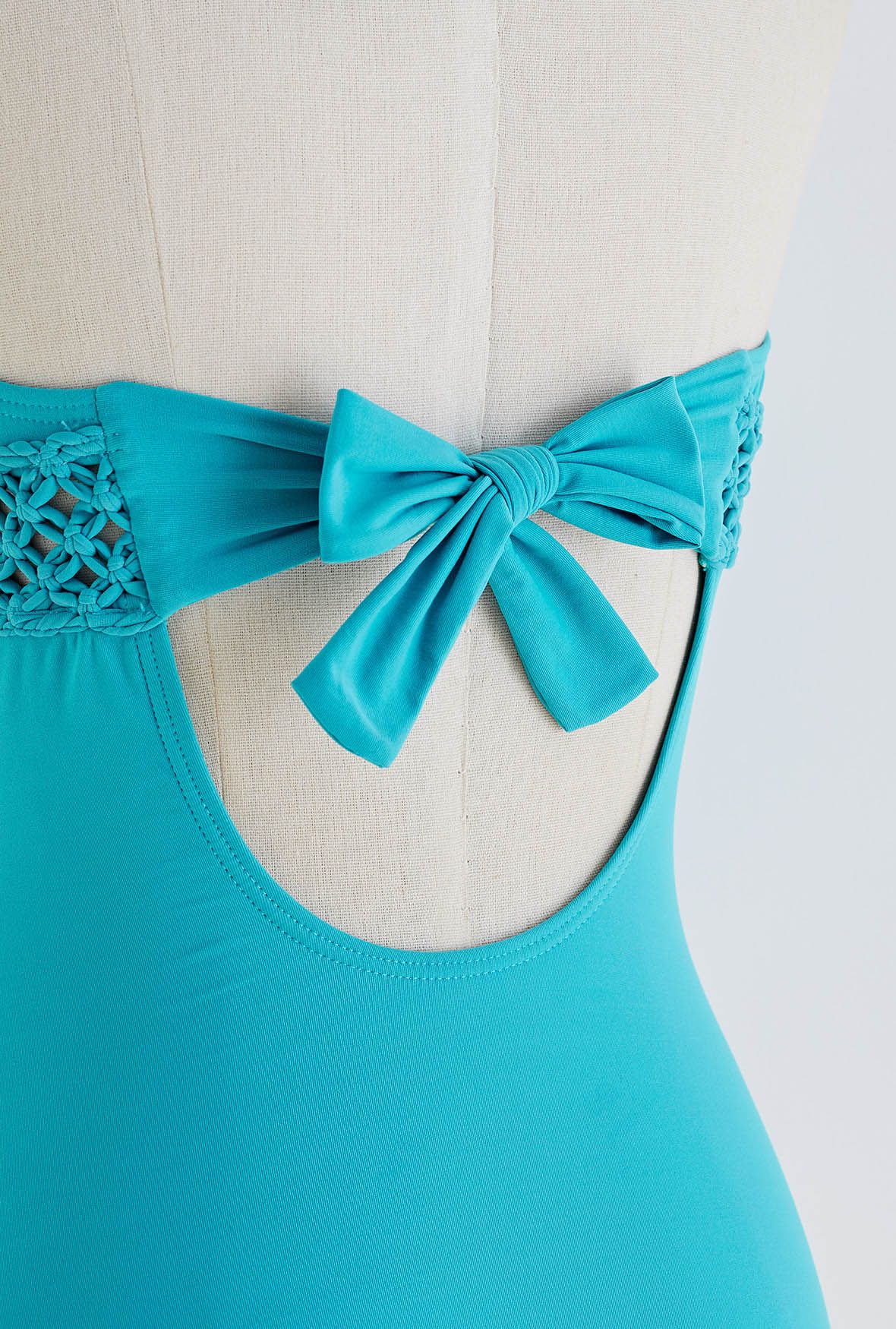 Deep-V Braided Hollow Out Waist Swimsuit in Teal