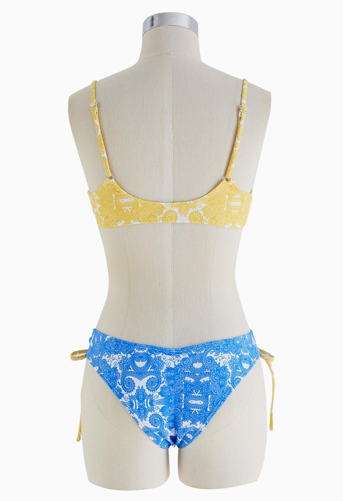 Paisley Pattern Color Block Bikini Set