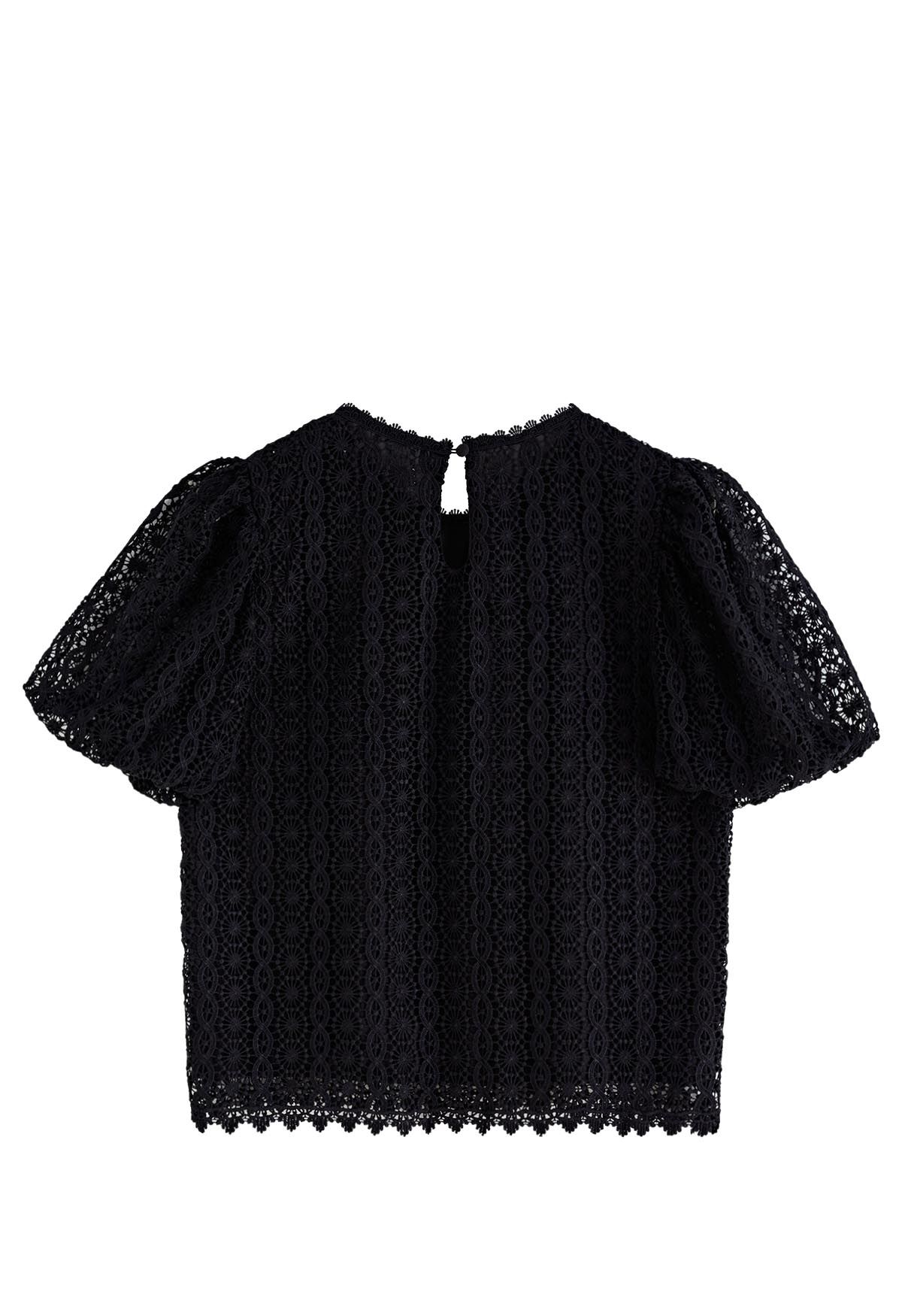 Full Crochet Bubble Short Sleeves Top in Black