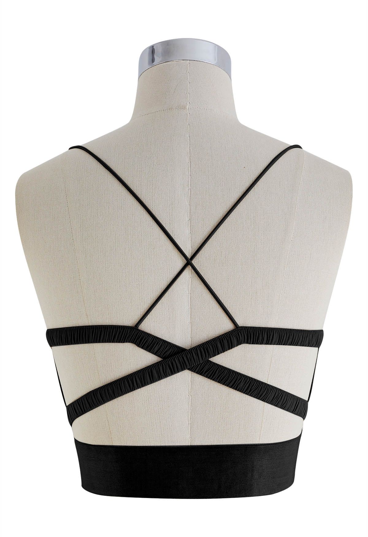 Crisscross Back Crop Cami Top in Black