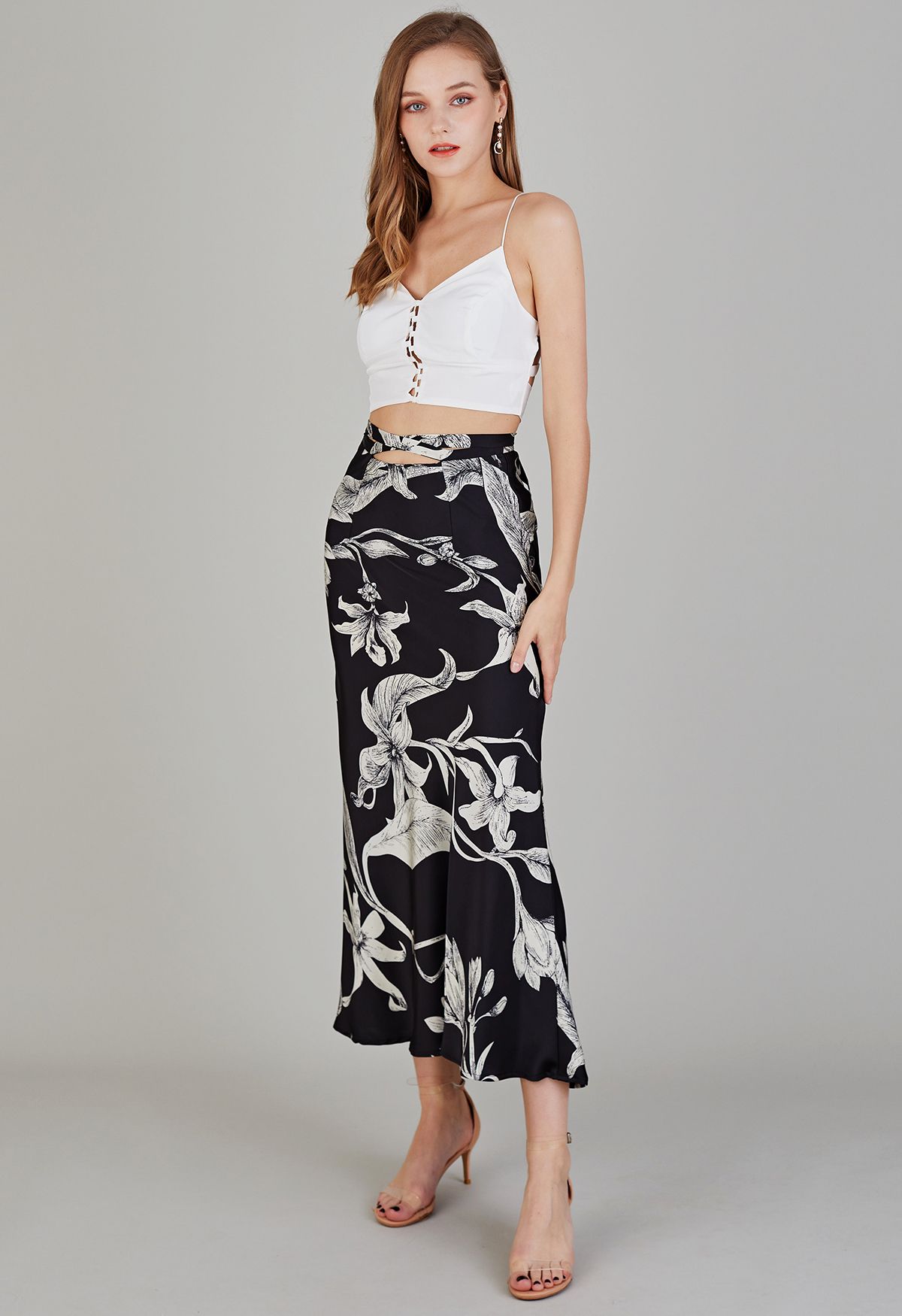 Midnight Lily Satin Pencil Maxi Skirt