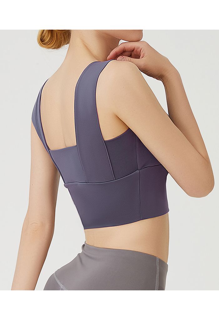 Strappy Seam Detail Medium-Impact Sports Bra in Purple