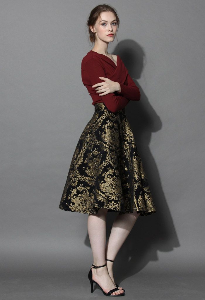 Golden Bouquet Jacquard Midi Skirt