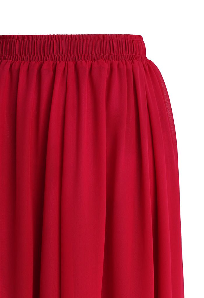 Wine Red Pleated Maxi Skirt