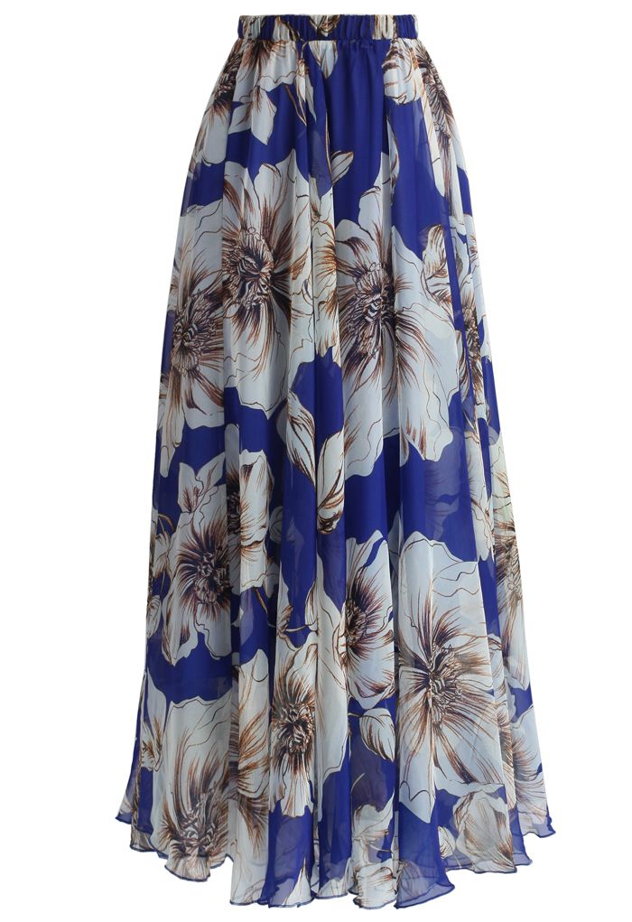 Marvelous Floral Maxi Skirt in Blue