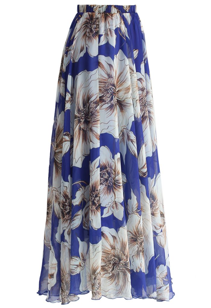 Marvelous Floral Maxi Skirt in Blue