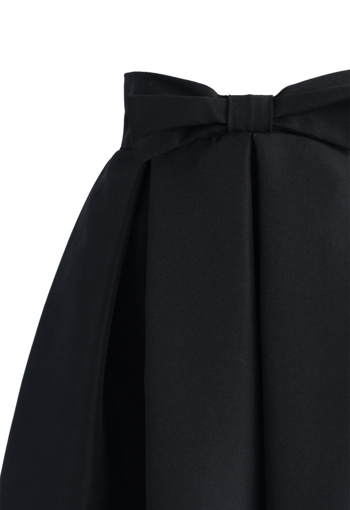 Sweet Your Heart Bowknot Pleated Skirt in Black