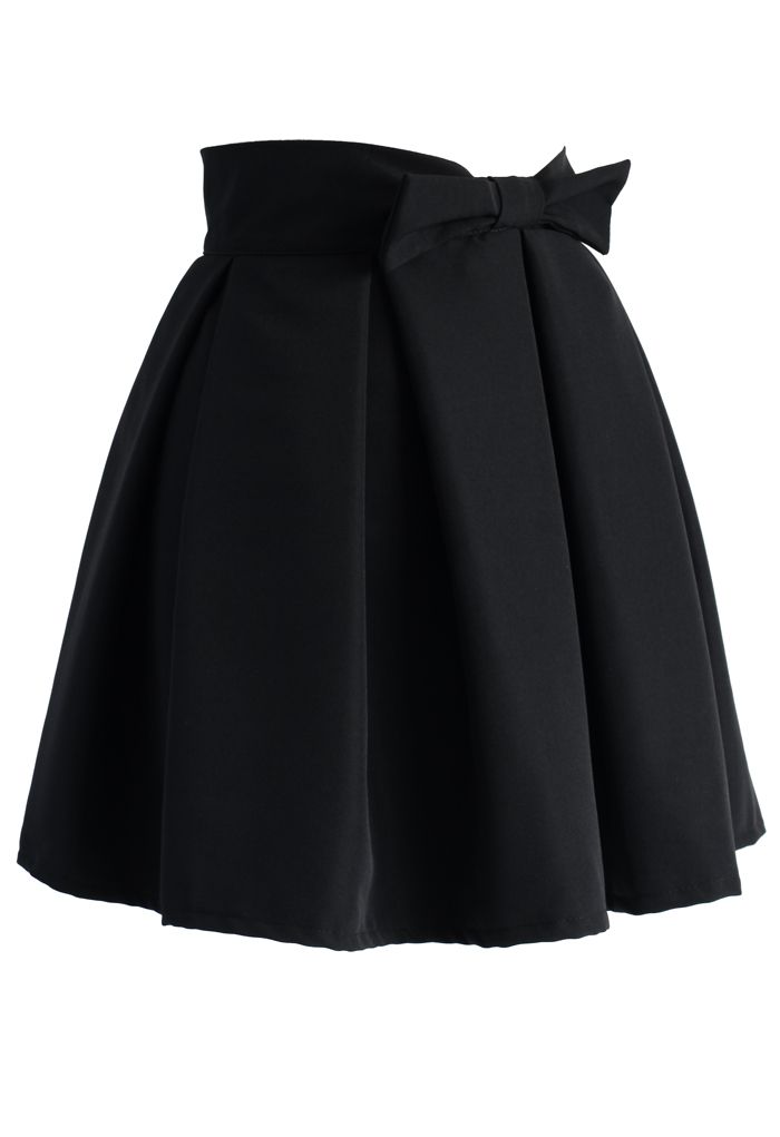 Sweet Your Heart Bowknot Pleated Skirt in Black