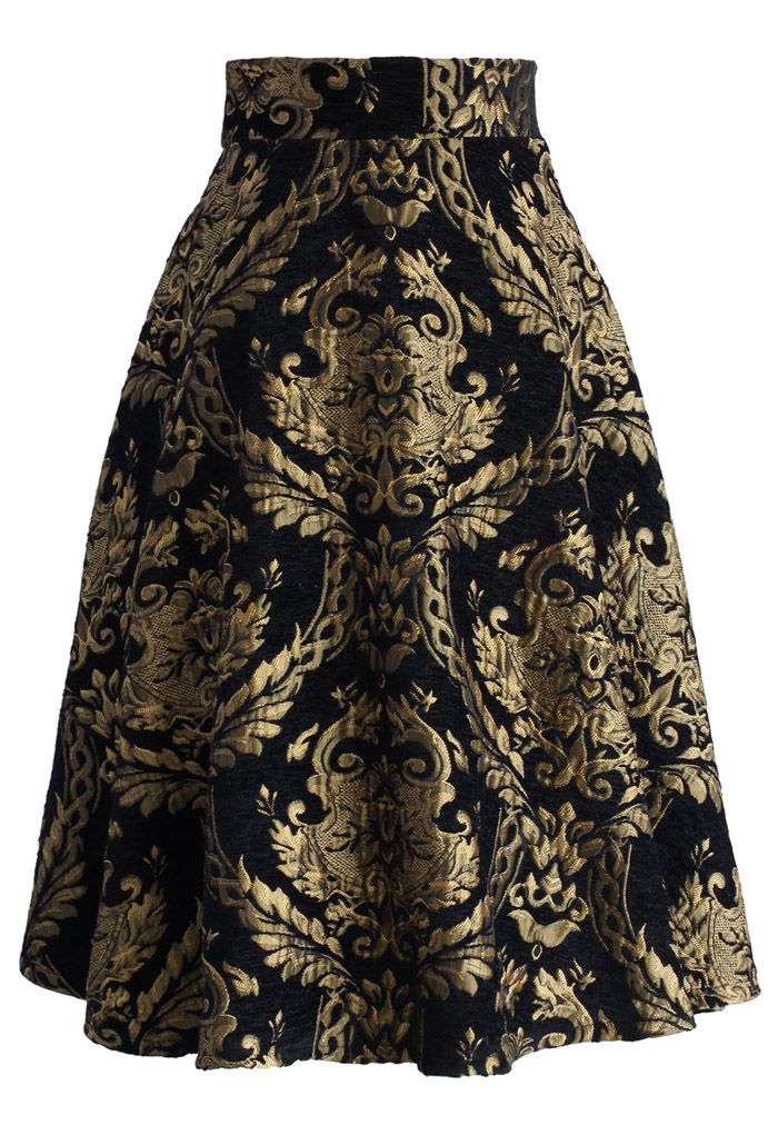 Golden Bouquet Jacquard Midi Skirt