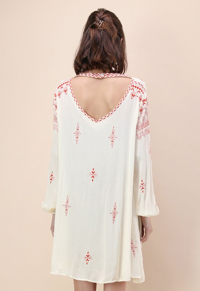 Boho Evocation Embroidered Dress in Beige