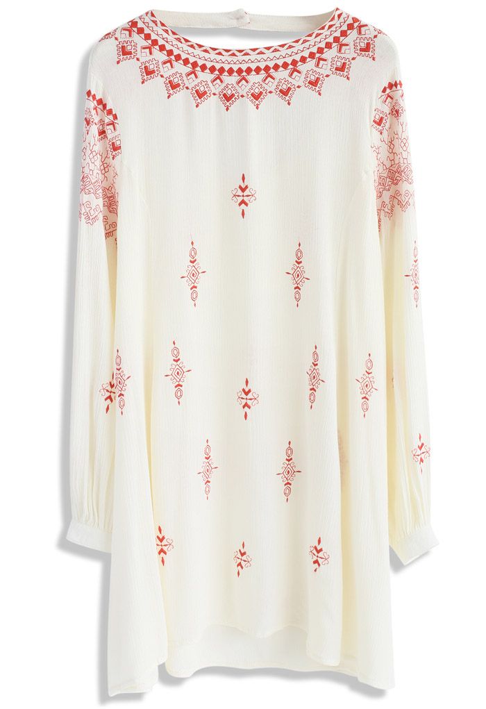 Boho Evocation Embroidered Dress in Beige