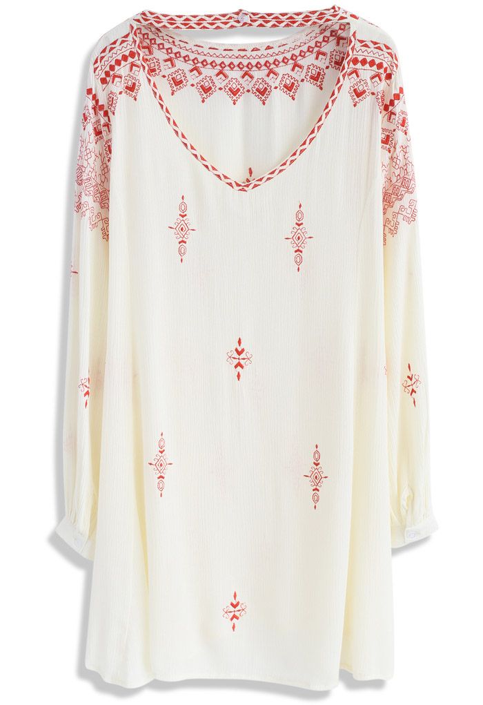 Boho Evocation Embroidered Dress in Beige