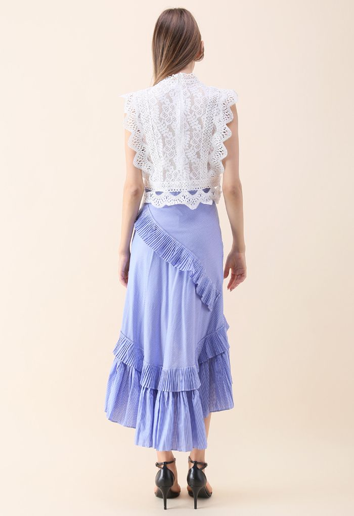 Applause of Ruffle Tiered Frill Hem Skirt in Blue Stripes