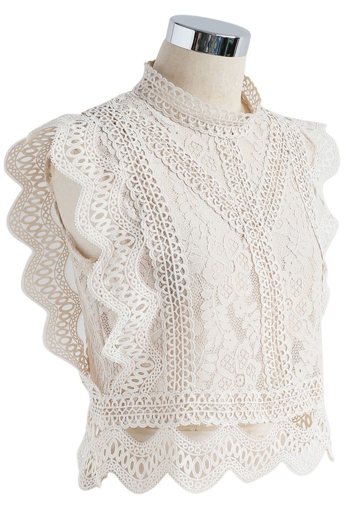 Your Sassy Start Sleeveless Crochet Lace Top in Beige 