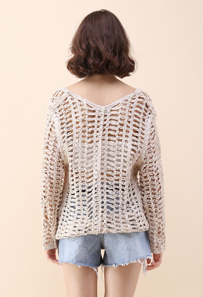 Glee Twine V-neck Net Top in Cream