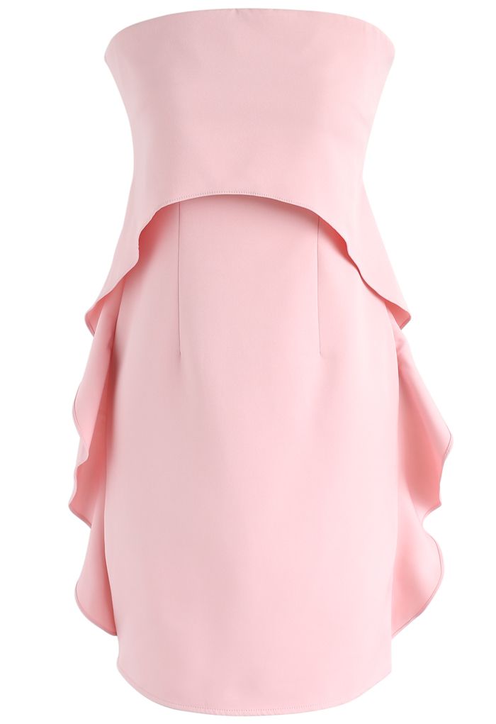 Simplified Elegance Ruffle Strapless Dress in Pink